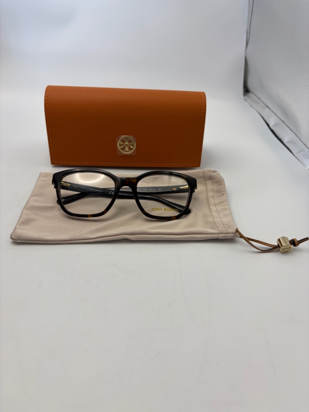 Tory Burch Tortoiseshell Glasses with Orange Logo Case